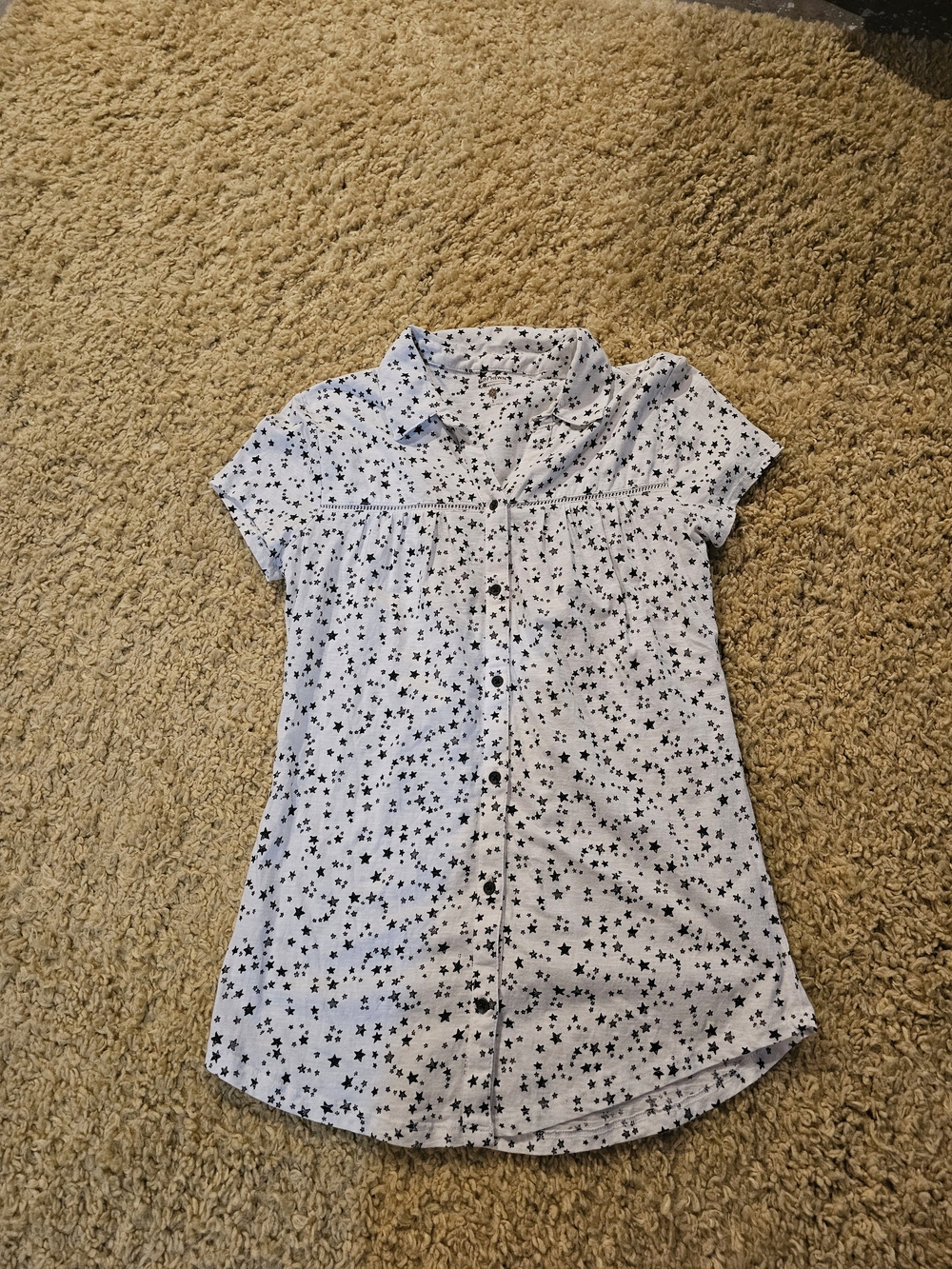 Ruff Hewn White Button-Down Shirt with Black Star Print